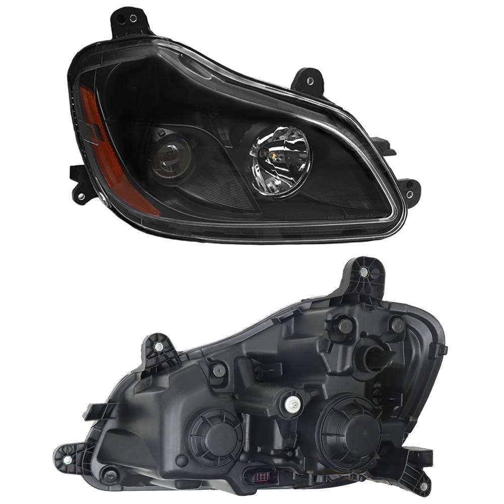 Black Headlights Compatible With Kenworth T680 2013-2021 Included Bulbs Pair