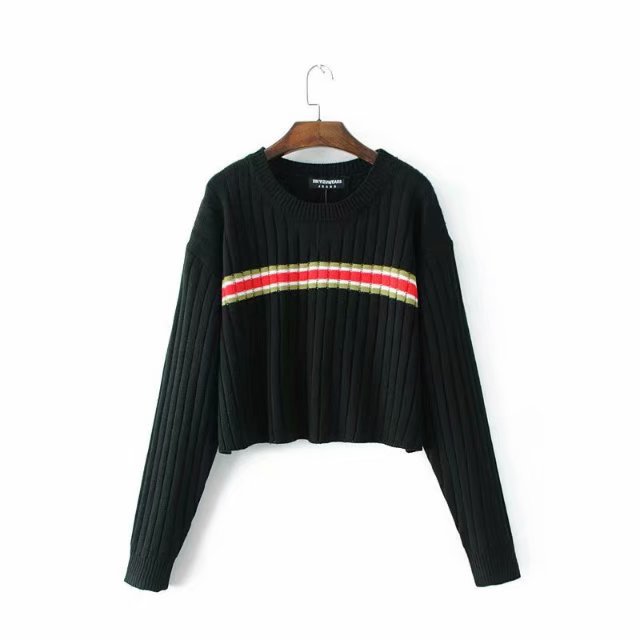 Title 2, Retro Colorblock Loose Long-sleeved Knitted Swe...