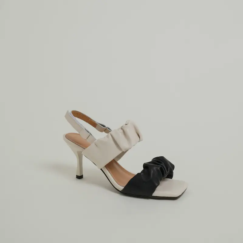 Color-blocking Word Wrinkled Leather Niche High-end Sandals