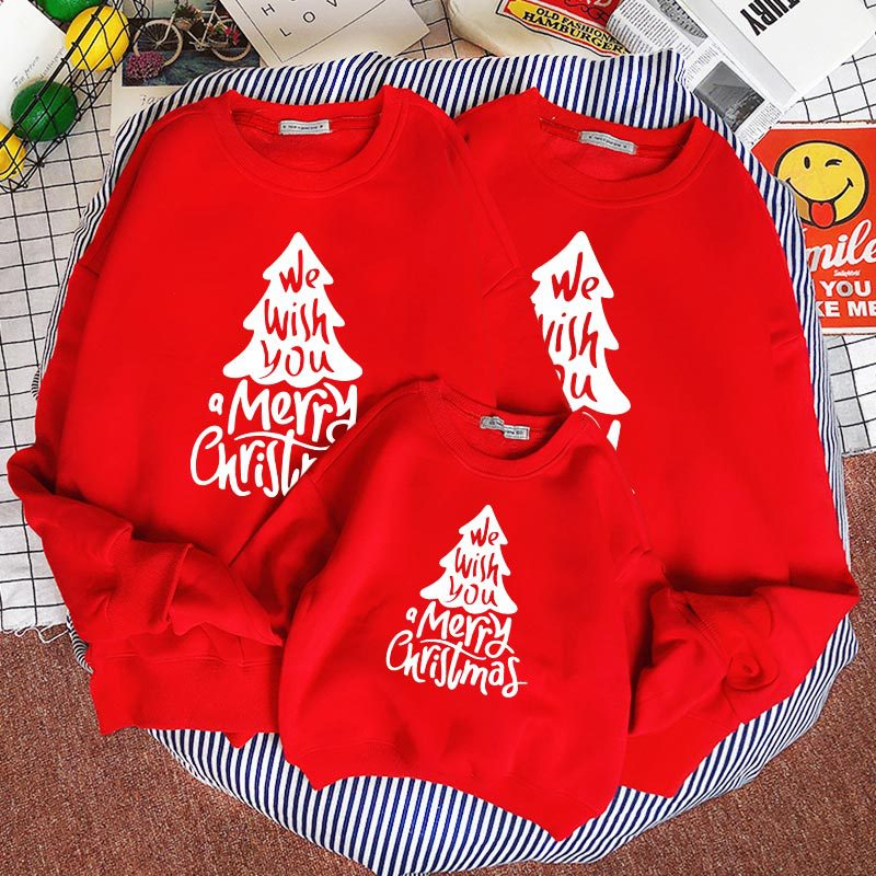 Printed Red Parent-child Family Wear Long-sleeved Sweater