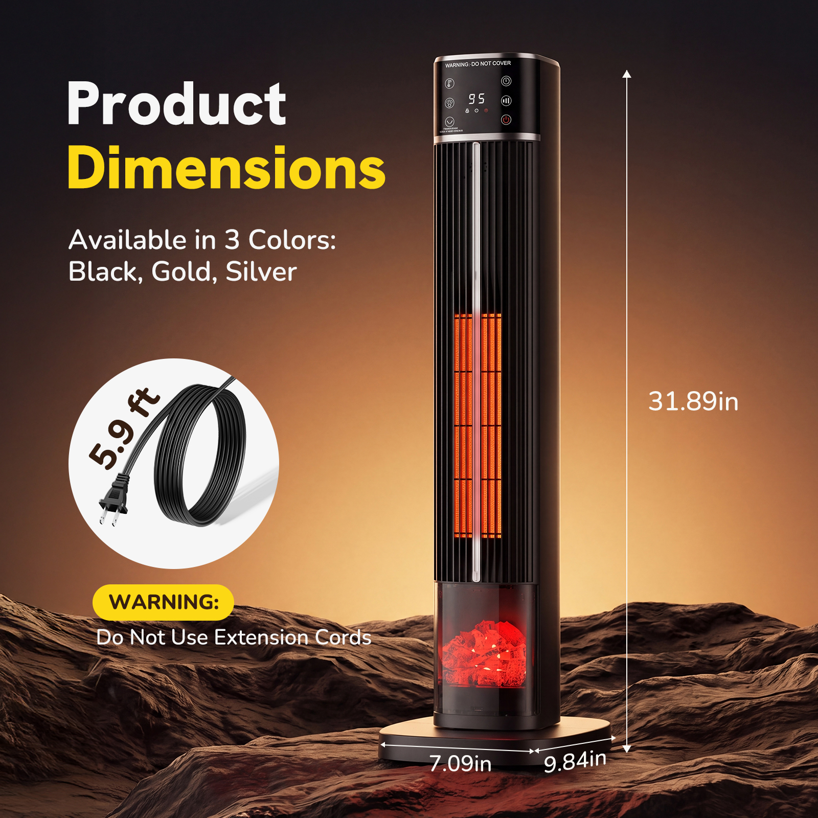 Space Heater, Ceramic Tower Electric Heater For Indoor Use image 12