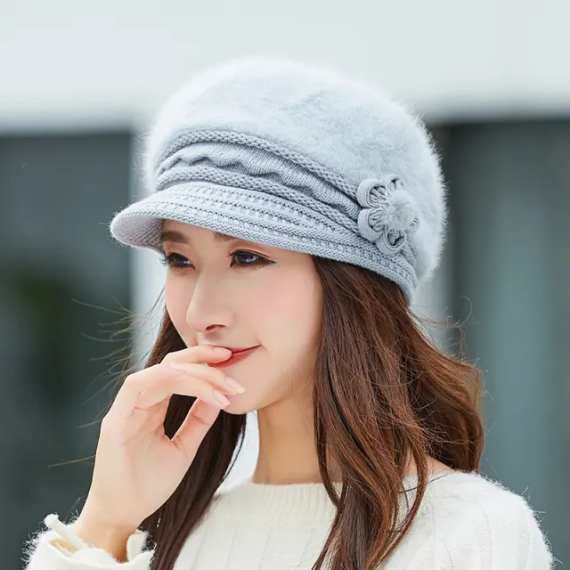 Women's Winter Rabbit Fur Warm Knitted Wool Hat Grey - Shop at LoveMi