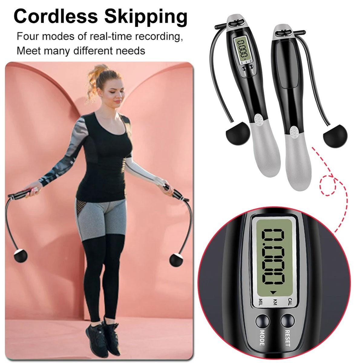 Cordless Skipping Rope With Smart Screen And Weighted Handles For Sports Fitness