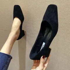 High Heels Women's Shoes Spring Square Toe Shallow - Black - View 1