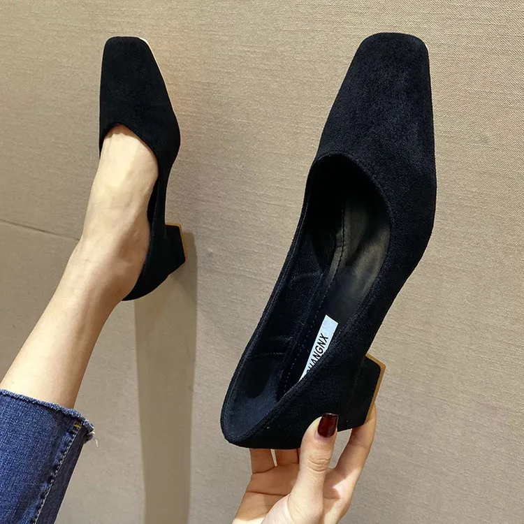 High Heels Women's Shoes Spring Square Toe Shallow - Black
