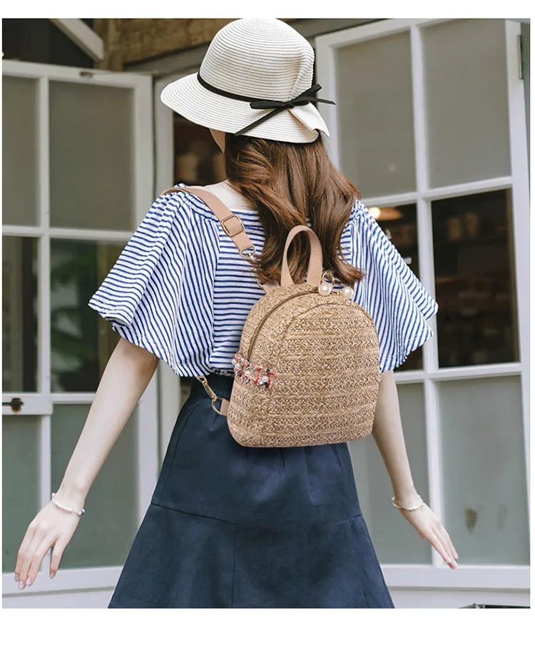 Versatile Fashion Woven Mini Backpack Casual - Khaki