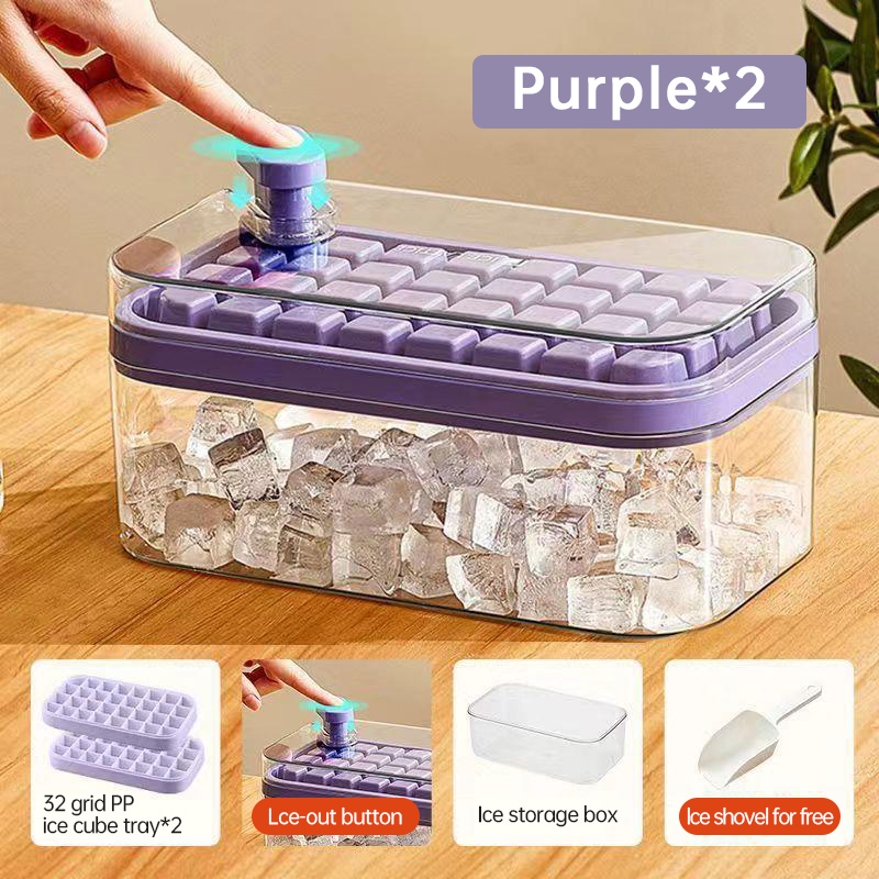 One-button Press Type Ice Mold Box Plastics Ice Cube Maker Ice Tray Mold With Storage Box With Lid Bar Kitchen Accessories