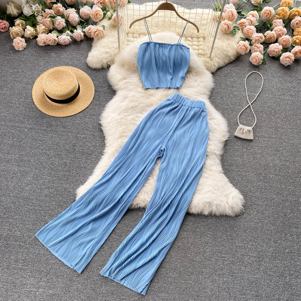 Sling Tube Top High Waist Wide Leg Trousers