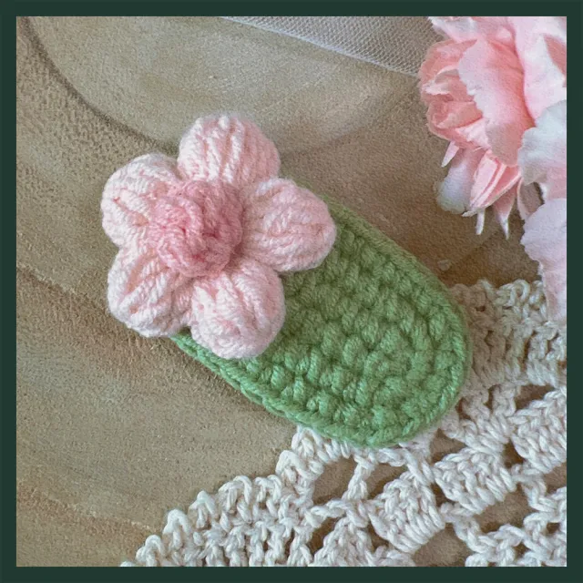 Hand Crocheted Yarn Weaving Vintage Embroidery Barrette Spring Cherry - Shop at LoveMi