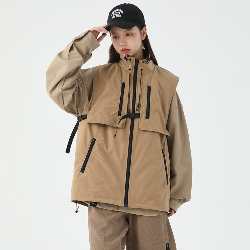 Title 4, Stand Collar Workwear Vest Baggy Coat