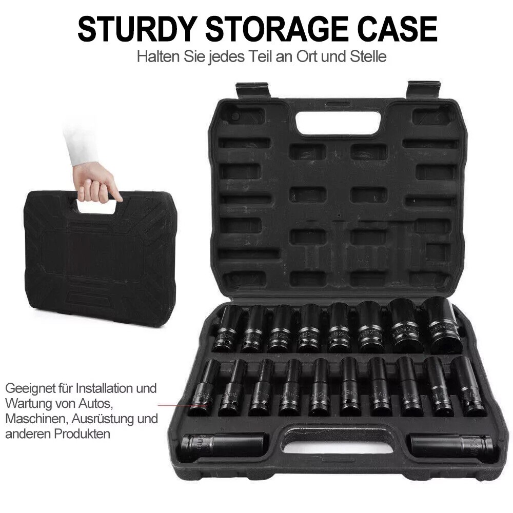 20PCS Deep Impact Socket Set 1 2 Inch Drive Metric 8 - 32mm For Car Truck
