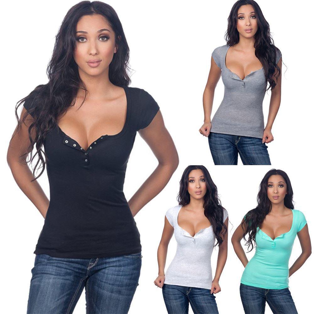 Title 10, European And American Sexy Big V-neck Solid Col...