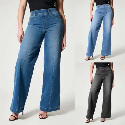 Women's Straight Jeans Mid Waist Wide Leg Pants High