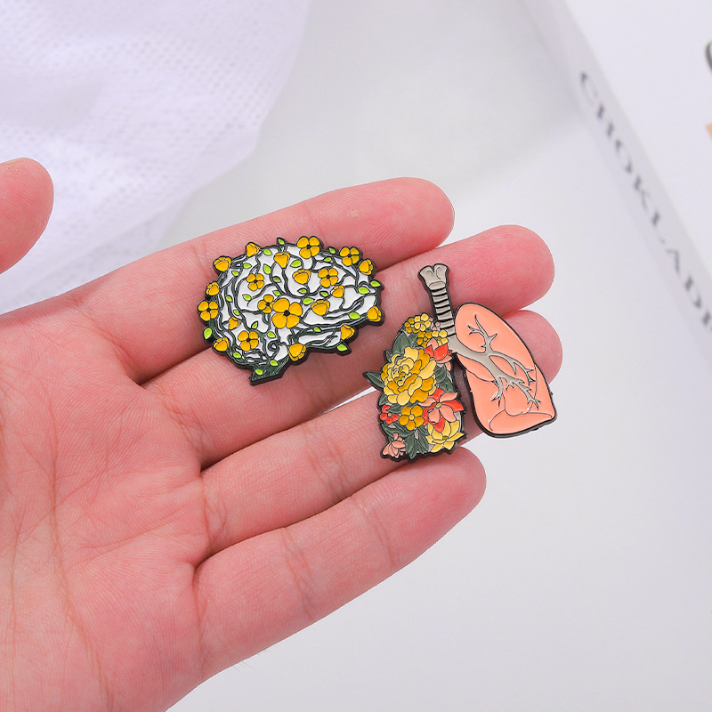 Brain Brooch Bone Chest Lung Metal