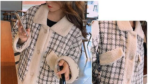 Lapel Lamb Hair Stitching Single-breasted Coat