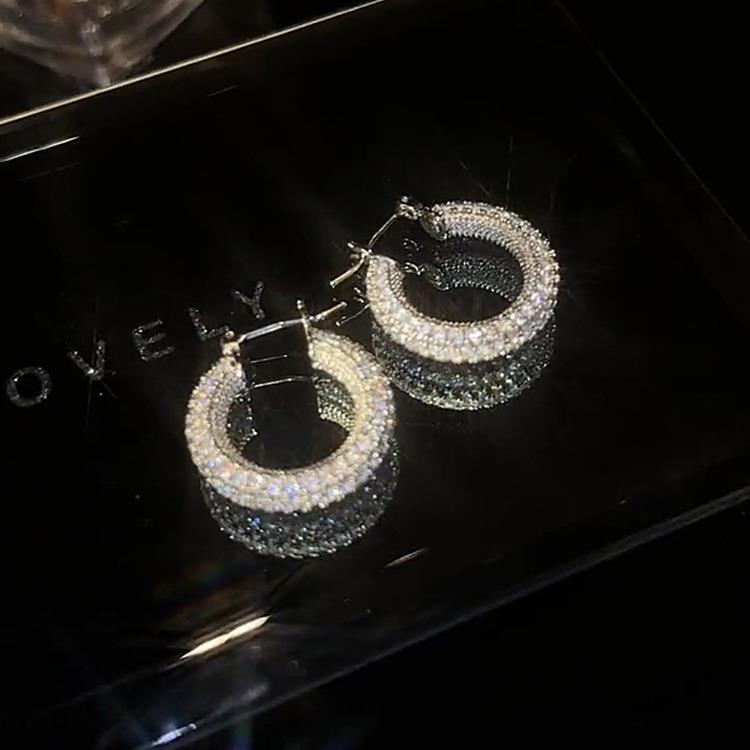 Design Sense Micro Rhinestone Geometric Hoop Earrings