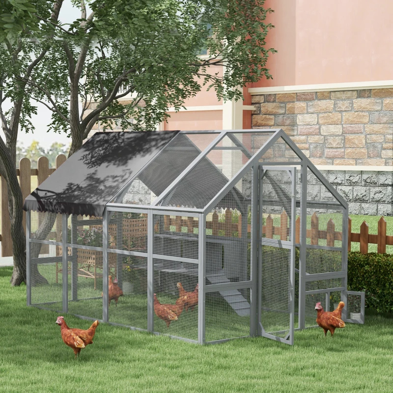 Large Chicken Coop With Nesting Box, Water-Resistant And Anti-UV Cover For 8-12 Chickens, Gray