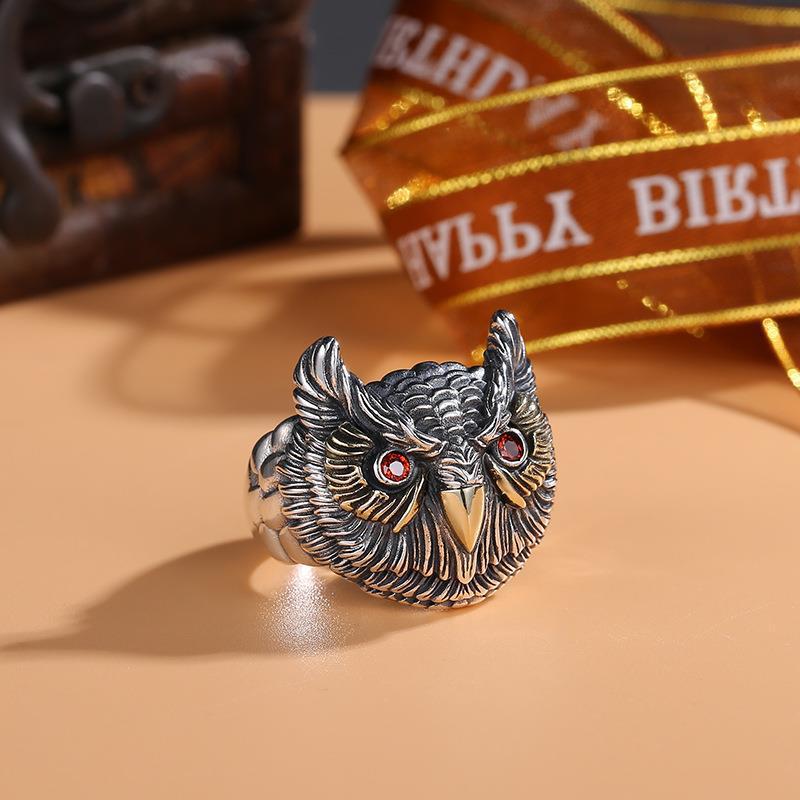 Thai Silver Ring Male Vintage Old Owl