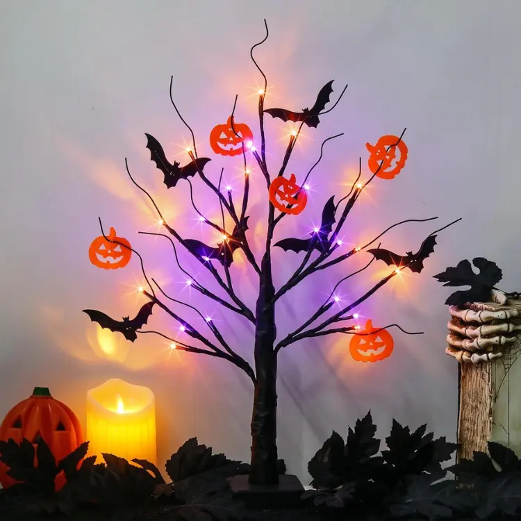 Halloween Tree Lights, Lighted Black Decoration, Spooky