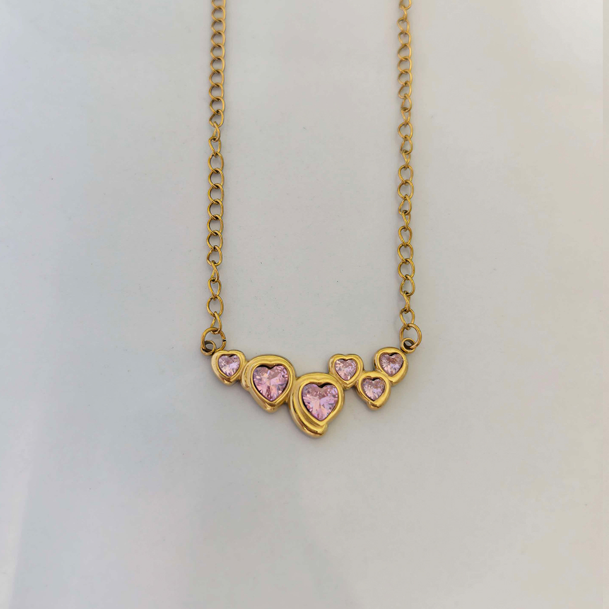 Stainless Steel Heart-shaped Pendant Necklace With Zircon Inlay