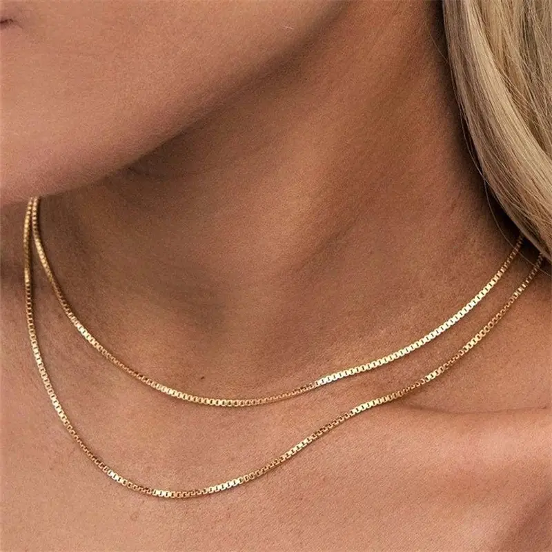 Box Chain Gold Necklace Clavicle Chain Accessories