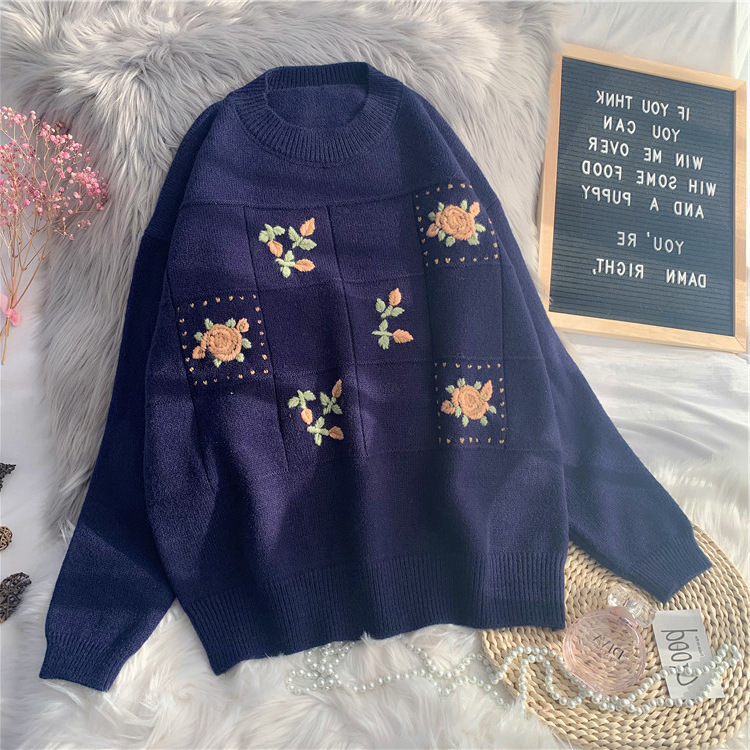 Women's Milk Sweet Japanese Flower Plaid Sweater