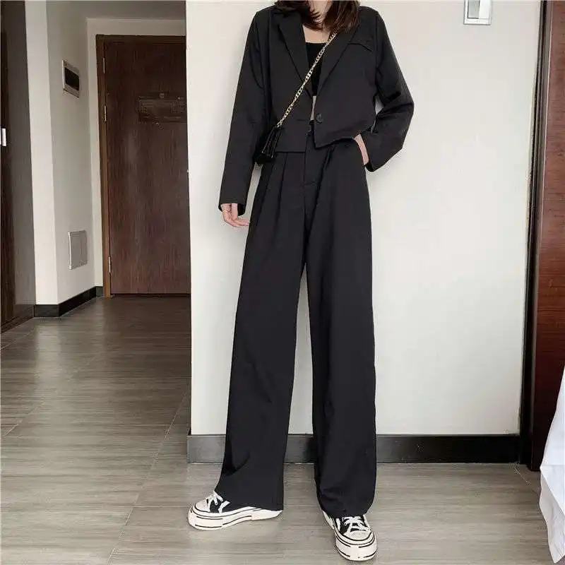 Schoolgirls' Loose High Waist Straight Wide Leg Pants