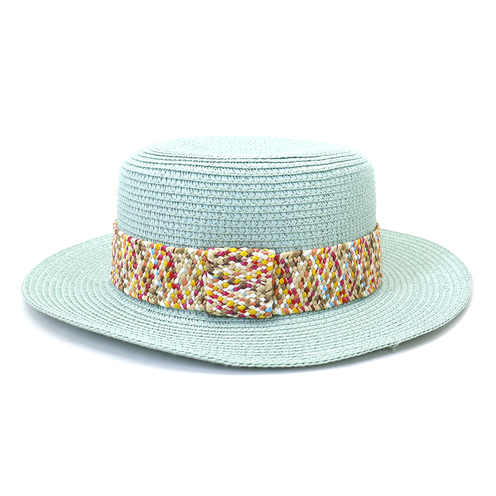 Color Flat Top Straw Hat Outdoor Travel Sunscreen