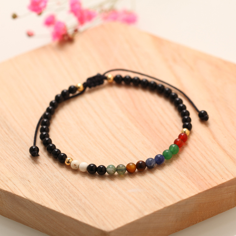 Black Colorful Chakra Beads Couple Braided Bracelet