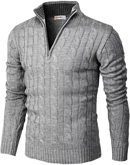 Men's Knitted Zippered Mock-neck Polo Sweater