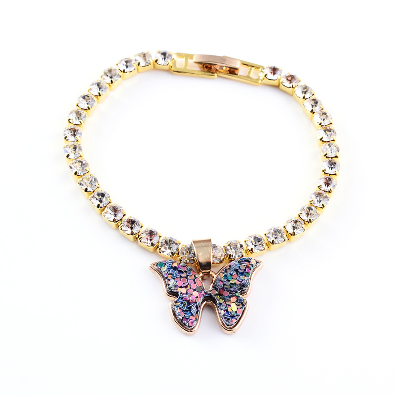 Color Sequin Butterfly Bracelet Metal Flash Diamond Thick Chain Bracelet