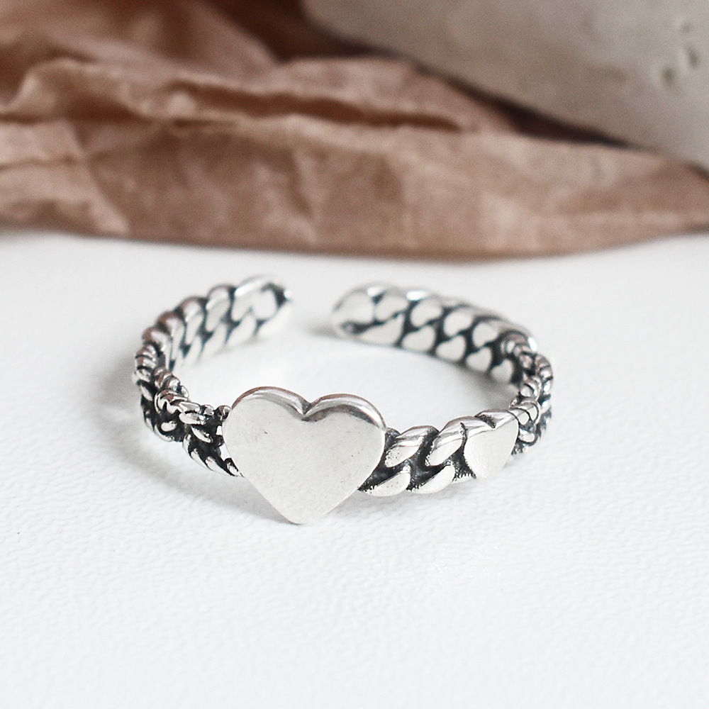 Ins Retro Cool Style Jewelry S925 Sterling Silver Chain Stitching Love Ring