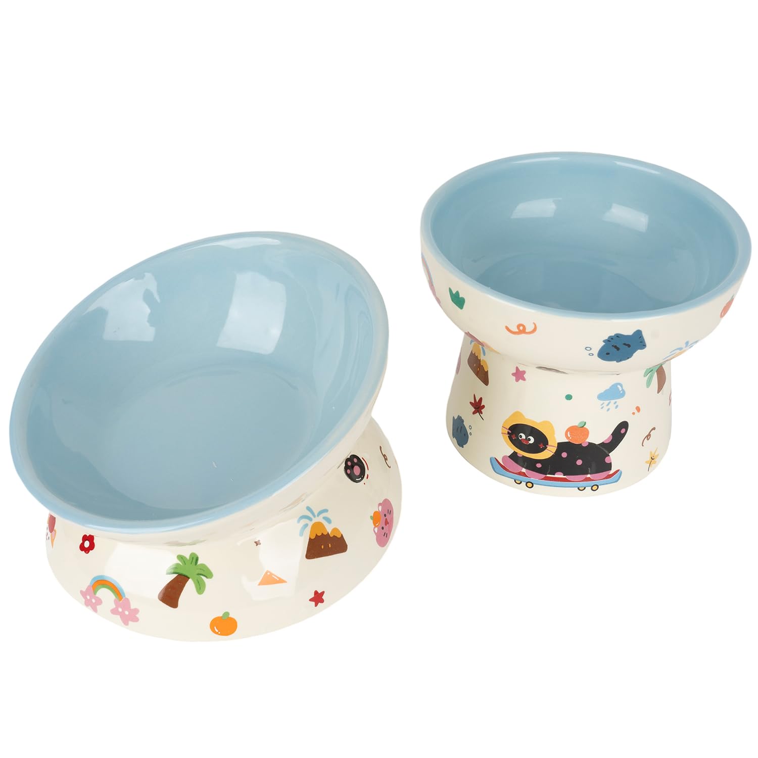 Set de 2 boluri ceramice pentru pisici, set de boluri pentru mâncare și apă pentru pisici și câini de talie mică, set pentru mașină de spălat vase și cuptor