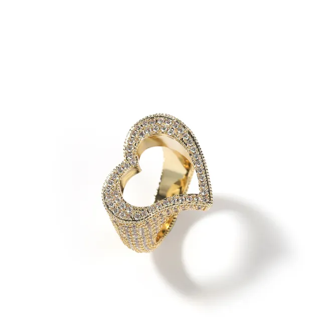 Fashion Personality Hollow Heart Zircon Ring Gold - Shop at LoveMi