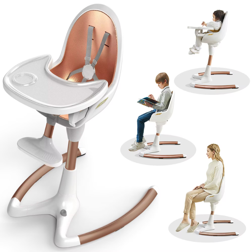 Luxury Baby Dining Chair With Adjustable Seat Height & Removable Tray, High-end Baby High Chair, White Gold