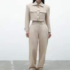 Spring Vacation Style Short Women's Suit Jacket Straight-leg Pants - Set-Xs - View 1