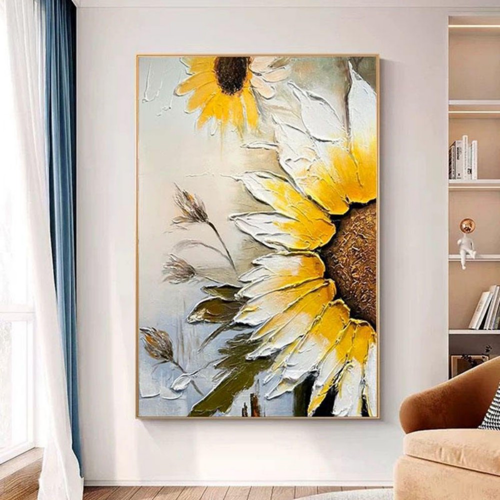 Handmade Oil Painting Canvas Wall Art Decoration Sunflower Modern Texture For Home Living Room Decor Rolled Frameless Unstretched Painting