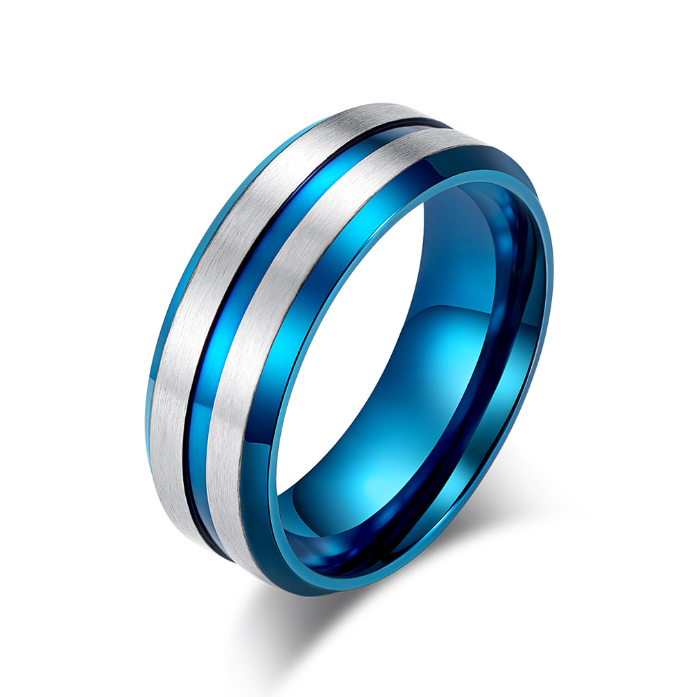 Titanium Steel Brushed Matte Men's Ring 8mm Wide Double Bevel Ring