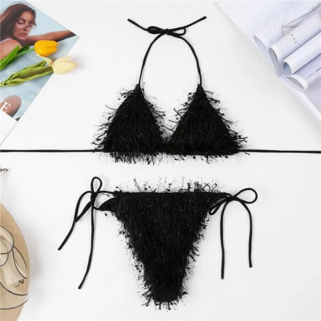 European And American Tassel Swimsuit Bikini Black - Shop at LoveMi