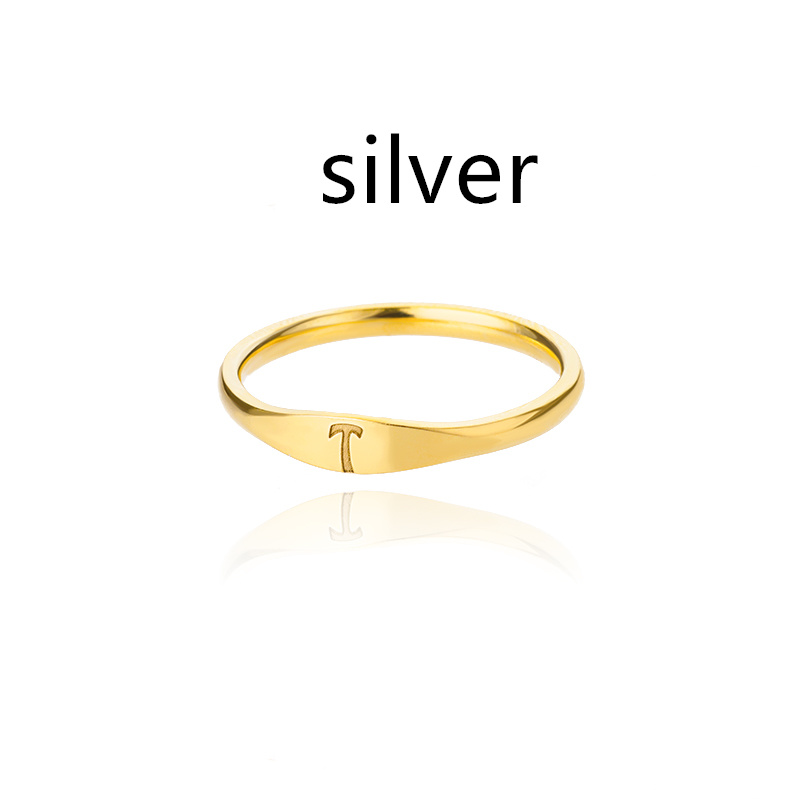 Title 8, Stainless Steel Gold 26 Alphabet Ring