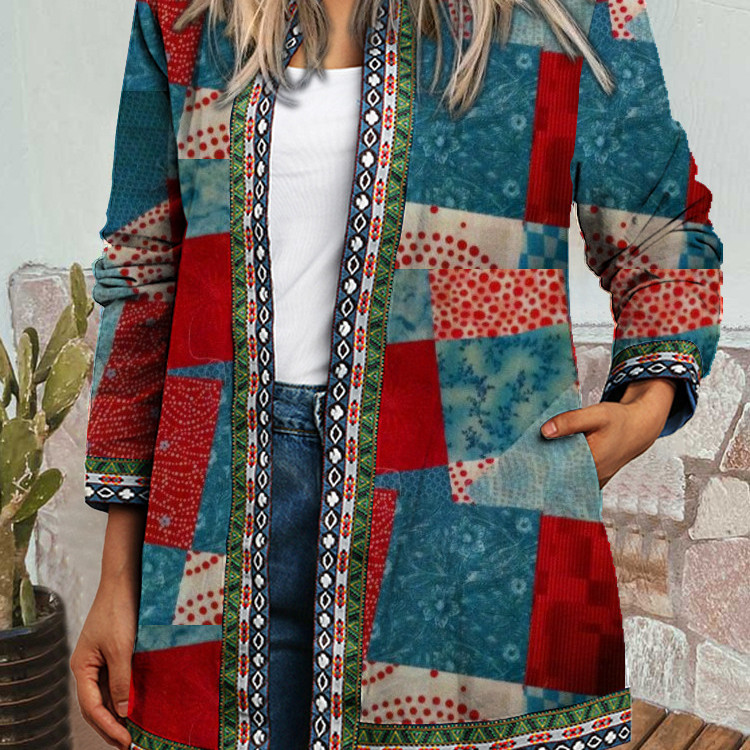 Vintage Ethnic Print Long Sleeve Jacket