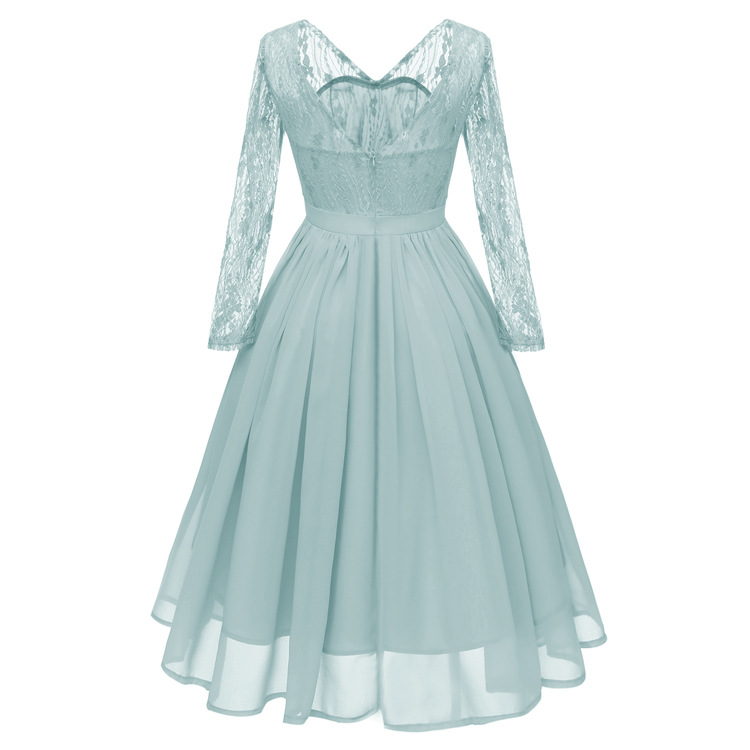 V-neck Lace-paneled Mesh Chiffon Dress