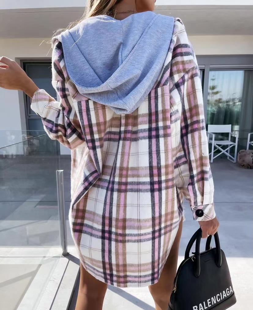 Title 4, Womens Fashion Hooded Woolen Plaid Coat, a war...