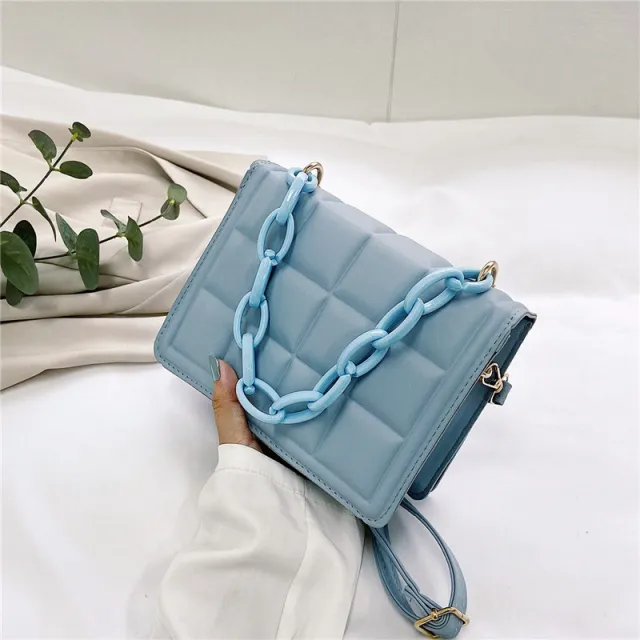 Fall Embossed Small Square Candy Acrylic Chain Tote Blue - Shop at LoveMi