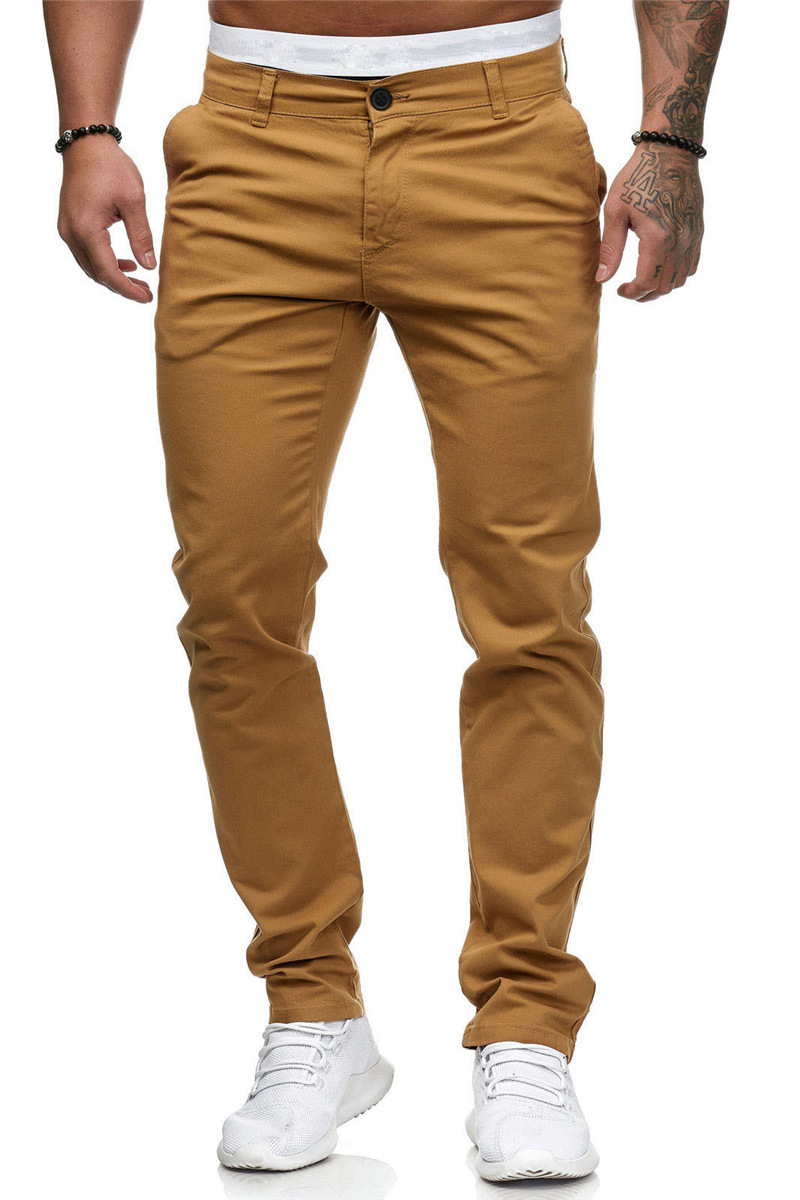 Title 7, Mens solid color straight casual slim trousers...