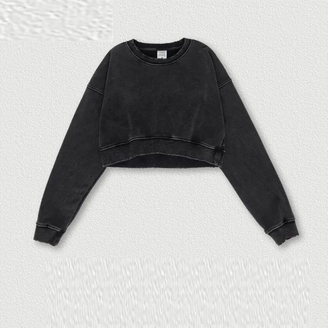 Washed Worn Frayed Round Neck Sweater Black - Shop at LoveMi