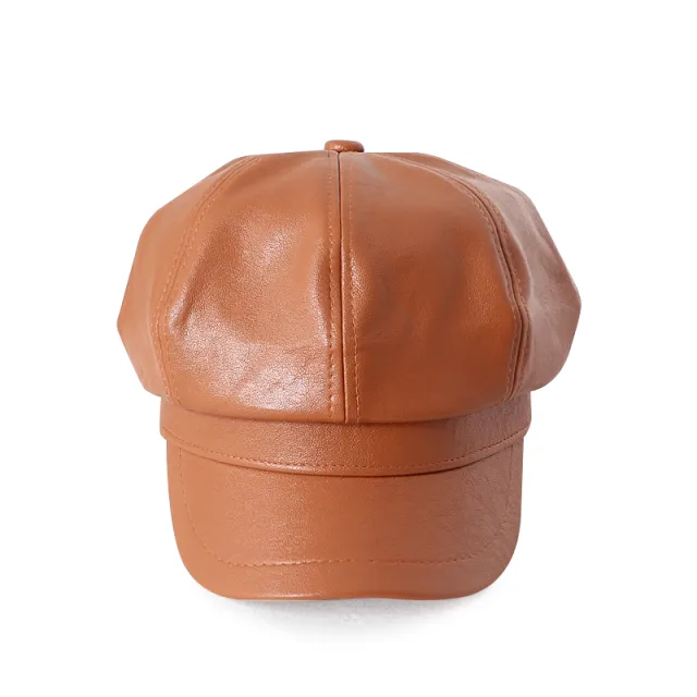British Retro PU Leather Ladies Beret Orange Red - Shop at LoveMi