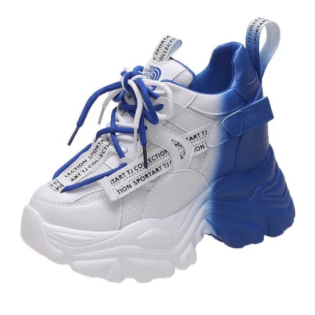 Inner Heightening Color Block Platform Platform Heightening Sports Casual Shoes Blue - Shop at LoveMi
