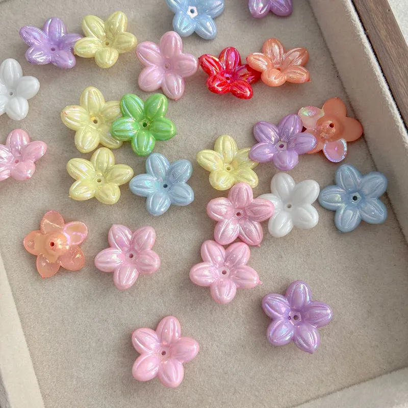 Solid AB Iridescent 5-Petal Acrylic Flower Beads