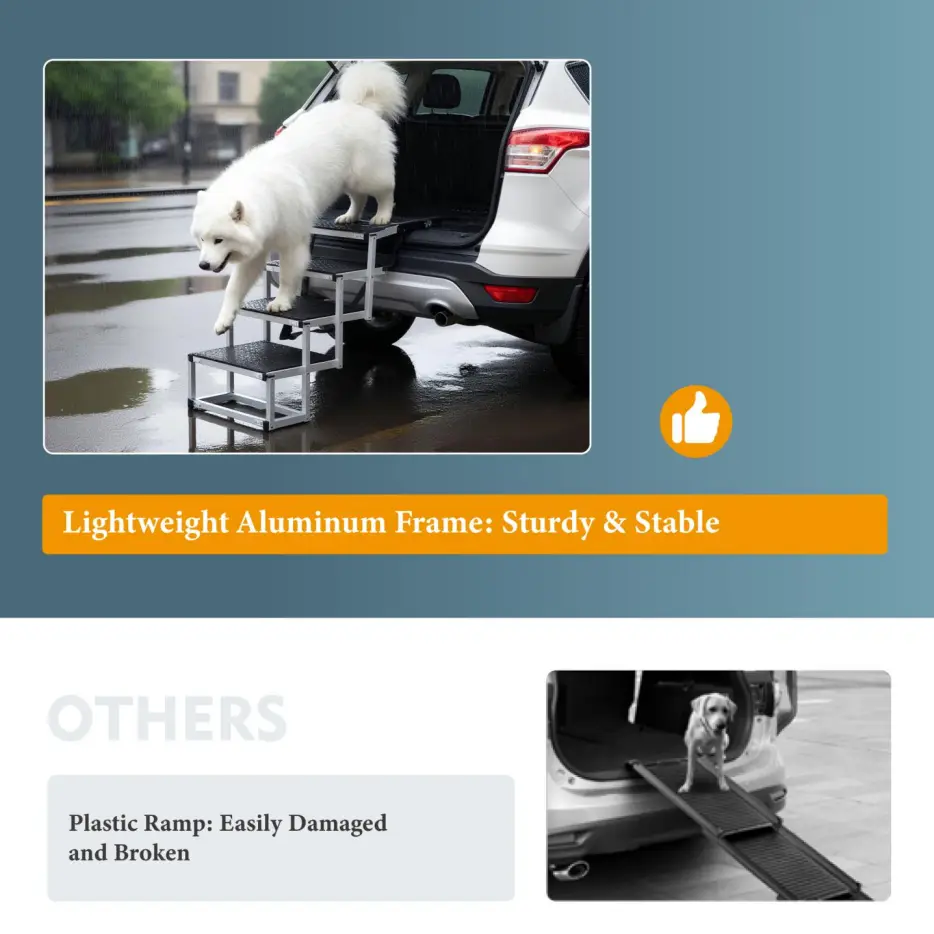 Foldable Dog Ramp For Cars, SUVs, Trucks, Portable Pet Dog Stairs For Large Dogs With Non-Slip Surface & Reinforced Design, Lightweight Yet Sturdy Supports Up T